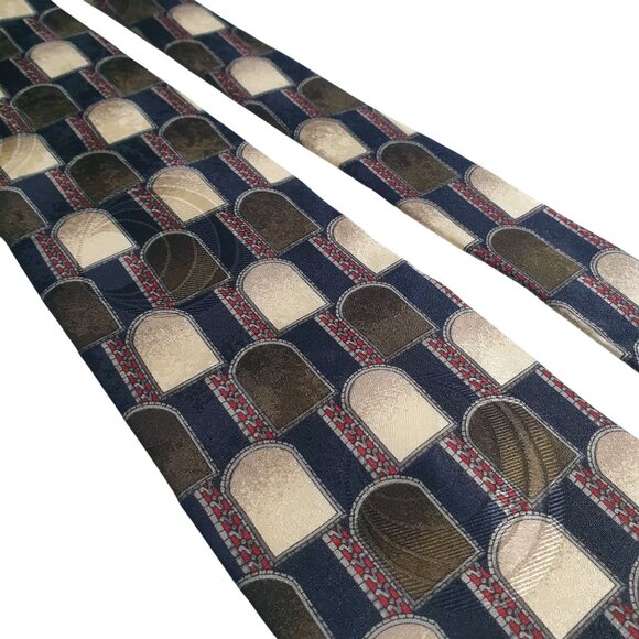 Louis Feraud Silk Geometric Pattern Tie Blue Beige 3.75 Wide Designer Office - Picture 2 of 5